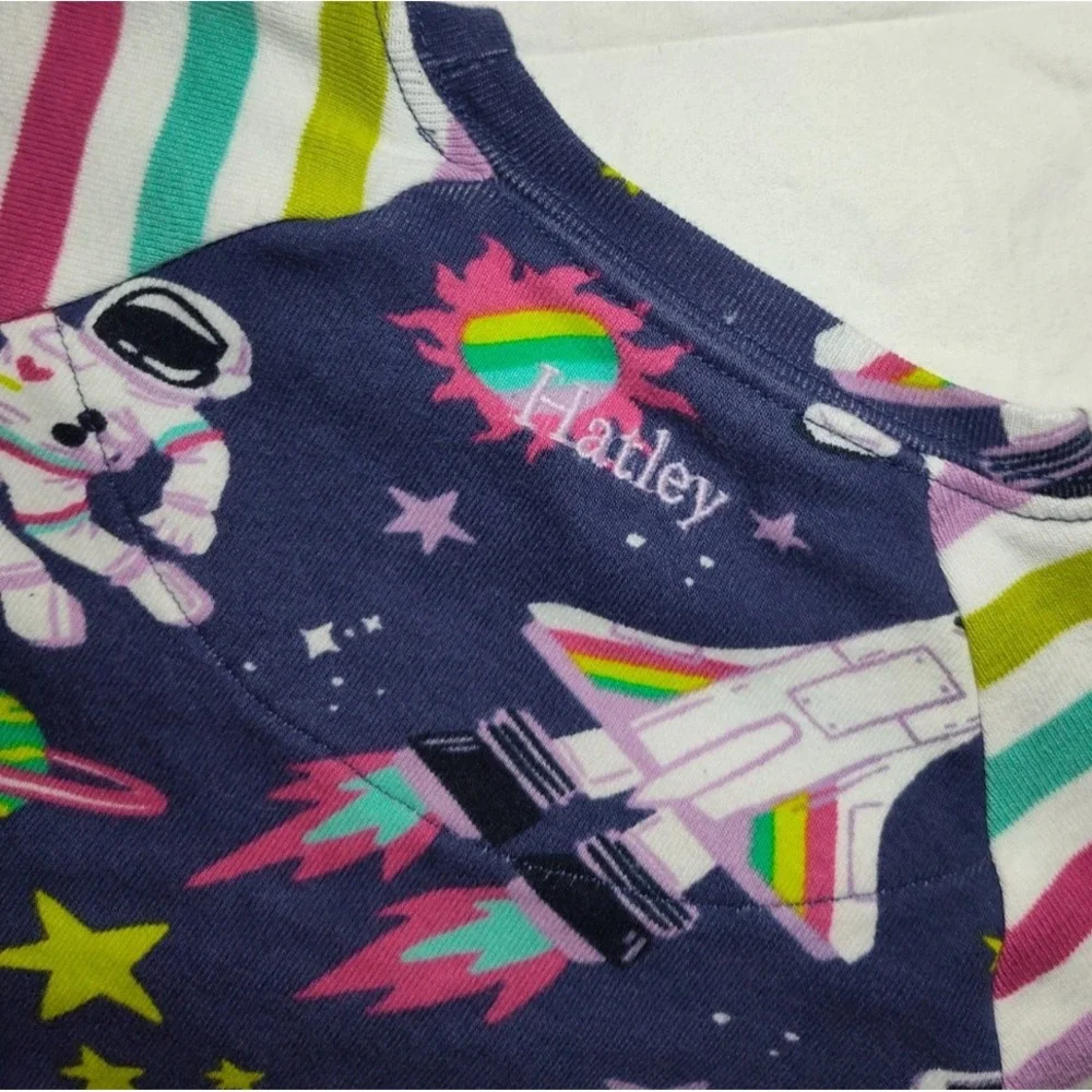 Hatley‎ Astronaut 2pc Girls 3T Pajama Set Organic Space Stripe Stars Rocket
